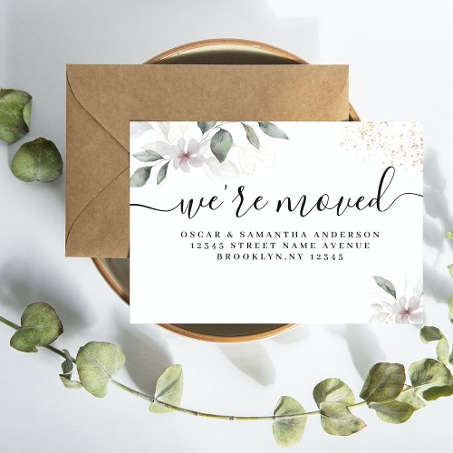  Gentle Greenery Watercolor Leaf  Flower  Gold Announcement Postcard