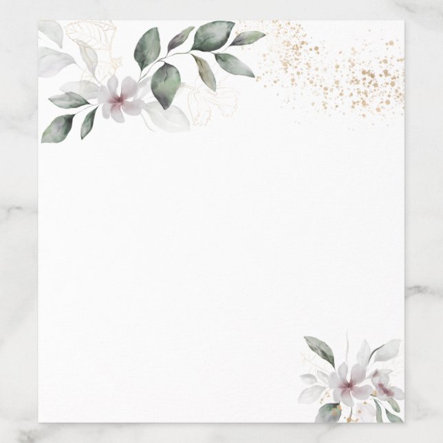  Gentle Greenery Watercolor Leaf & Flower | Gold Envelope Liner (Design)