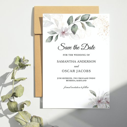  Gentle Greenery Watercolor Leaf  Flower  Gold Save The Date