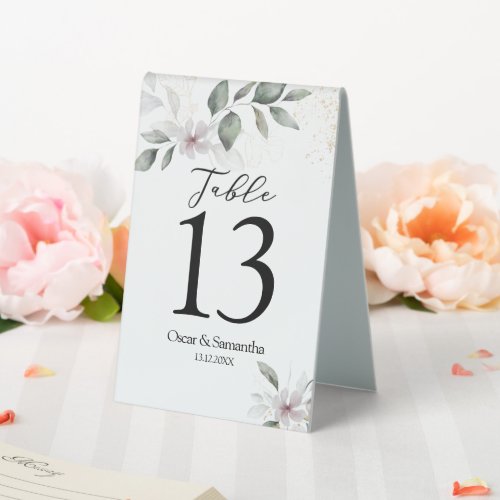  Gentle Greenery Watercolor Leaf  Flower  Gold Table Tent Sign
