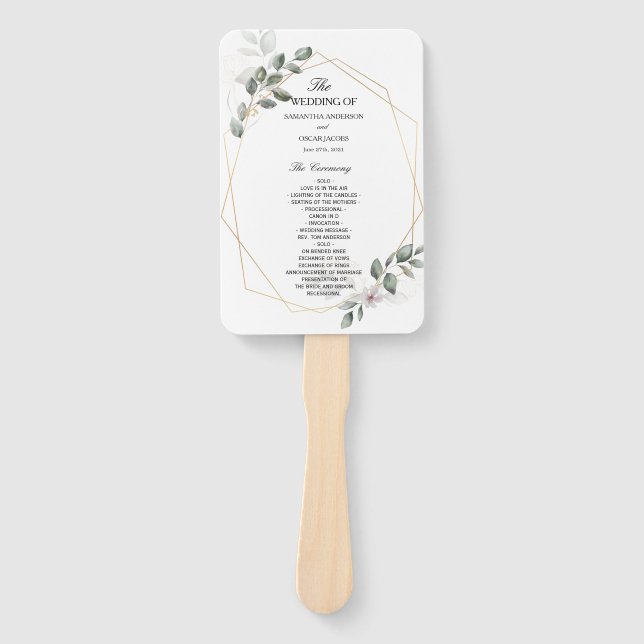  Gentle Greenery Watercolor Leaf Frame & Flower Hand Fan (Front)