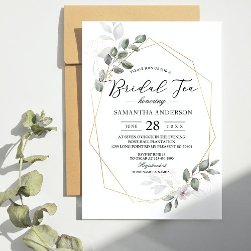  Gentle Greenery Watercolor Leaf Frame  Flower Invitation