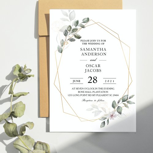  Gentle Greenery Watercolor Leaf Frame  Flower Invitation