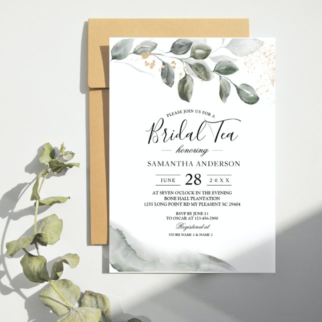  Gentle Greenery Watercolor Leaf | Gold Dust  Invitation (Creator Uploaded)