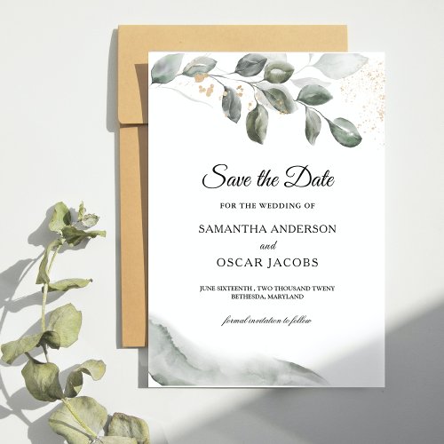  Gentle Greenery Watercolor Leaf  Gold Dust  Save The Date