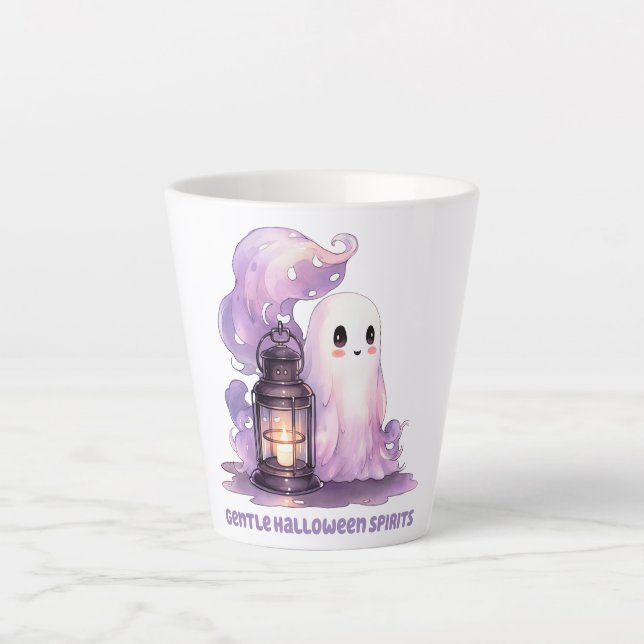 Gentle Halloween Spirits - Pastel Ghost Latte Mug (Front)