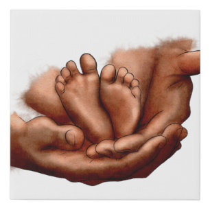 GENTLE HANDS HOLDING BABY FEET FAUX CANVAS PRINT