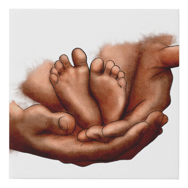 GENTLE HANDS HOLDING BABY FEET FAUX CANVAS PRINT (Front)