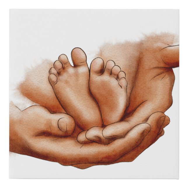 GENTLE HANDS HOLDING BABY FEET FAUX CANVAS PRINT (Front)