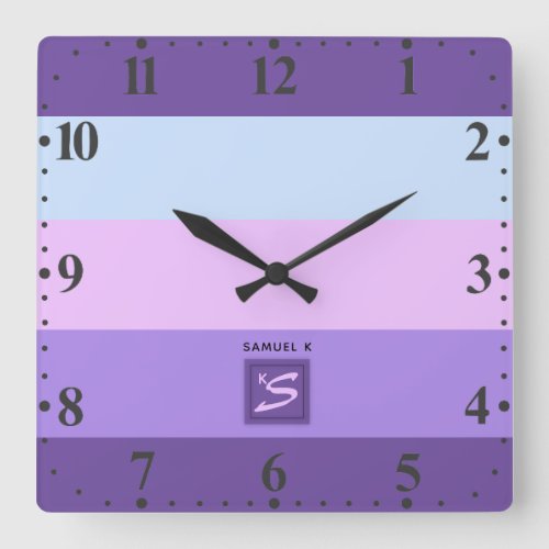 Gentle Lavender Dreams Color Palette Monogram Square Wall Clock