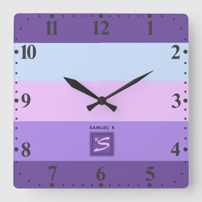Gentle Lavender Dreams Color Palette Monogram Square Wall Clock (Front)