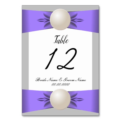 Gentle Lavender  Grey Pearl Ribbon Wedding Table Number