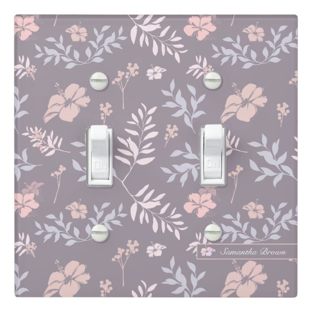 Gentle Lavender & Pink Floral Pattern Personalized Light Switch Cover (In Situ)