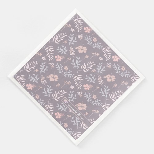 Gentle Lavender  Pink Floral Pattern Personalized Paper Dinner Napkins