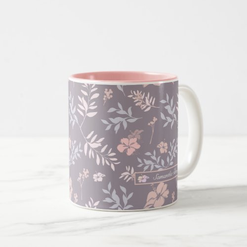 Gentle Lavender  Pink Floral Pattern Personalized Two_Tone Coffee Mug