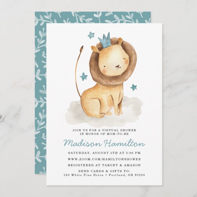 Gentle Lion Virtual Baby Shower Invitation (Front/Back)
