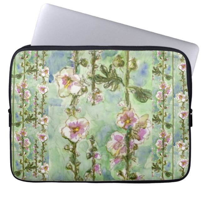 Gentle Mallow Light Pink Flowers & Green Laptop Sl Sleeve (Front)