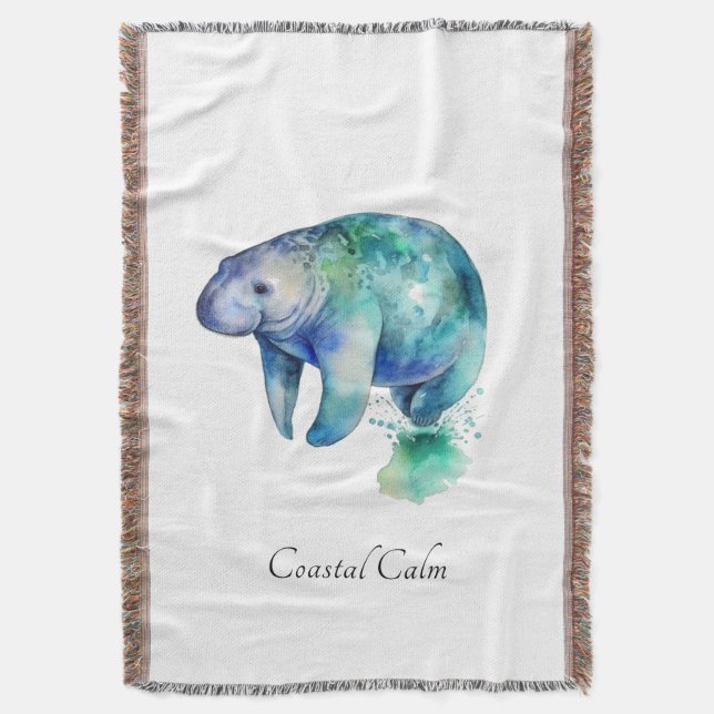 Gentle Manatee Coastal Comfort Throw Blanket (Front Vertical)