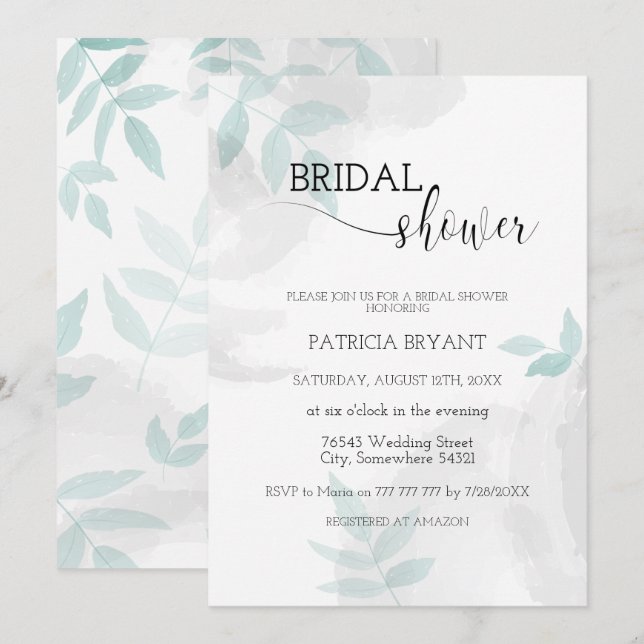 Gentle mint and gray Bridal Shower Invitation (Front/Back)