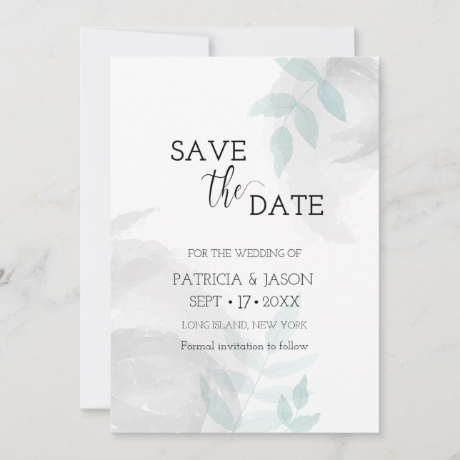 Gentle mint and gray  save the date (Front)