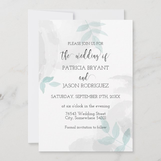 Gentle mint and gray Wedding Invitation (Front)