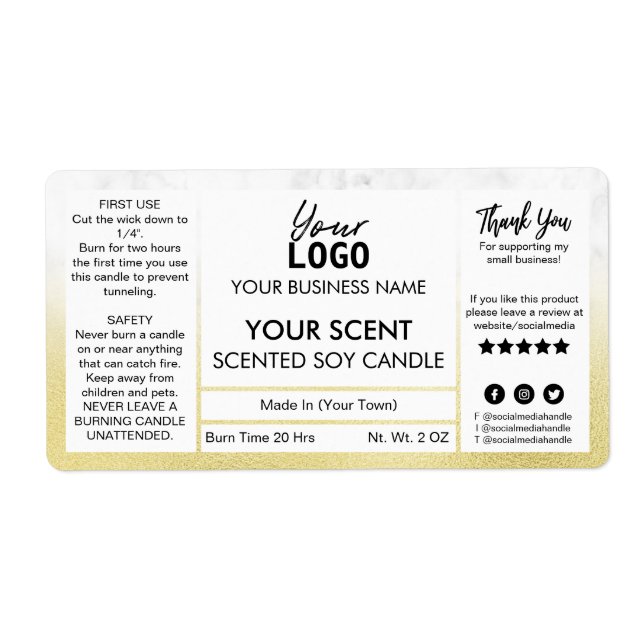 Gentle Modern Gold And Marble Scented Soy Candle Label (Front)