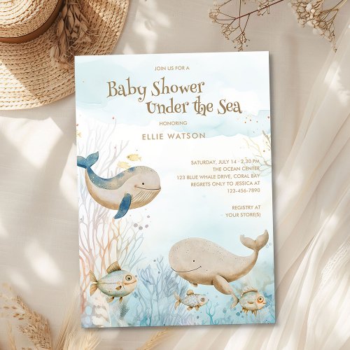 Gentle Ocean Neutral Under the Sea Baby Shower Invitation