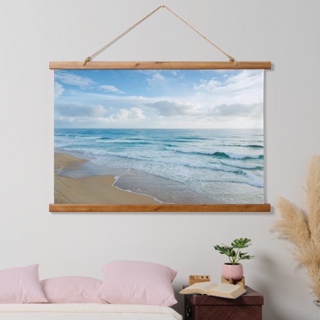 Gentle Ocean Waves, Sandy Beach Hanging Tapestry (Bedroom)