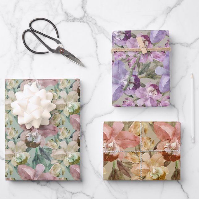 Gentle Orchid Garden Wrapping Paper Sheets (Front)