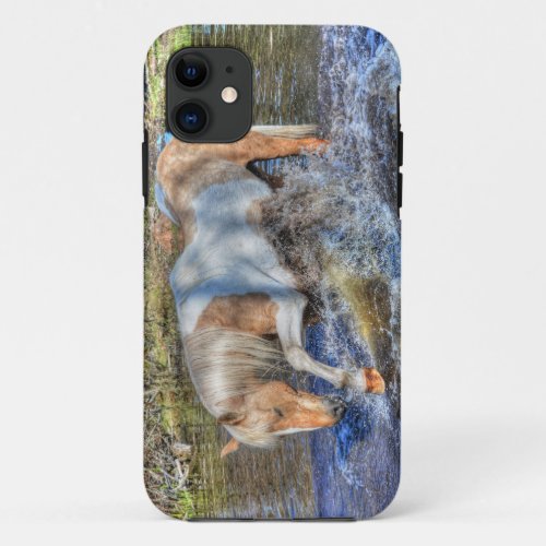 Gentle Palomino Pinto Stallion Playing in Pond iPhone 11 Case