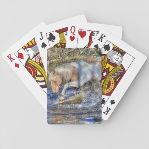 Gentle Palomino Pinto Stallion Playing in Pond Poker Cards