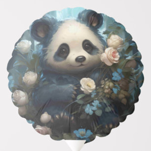 Gentle Panda Bear Among Jungle Roses Balloon