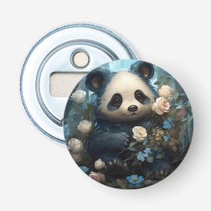 Gentle Panda Bear Among Jungle Roses Bottle Opener