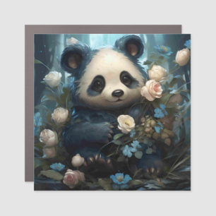 Gentle Panda Bear Among Jungle Roses Car Magnet