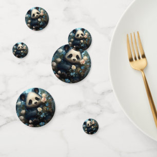 Gentle Panda Bear Among Jungle Roses Confetti