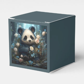 Gentle Panda Bear Among Jungle Roses Favor Boxes
