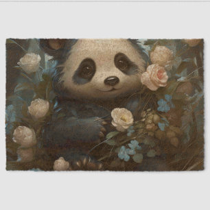 Gentle Panda Bear Among Jungle Roses Fiber Doormat