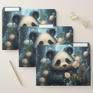 Gentle Panda Bear Among Jungle Roses File Folder