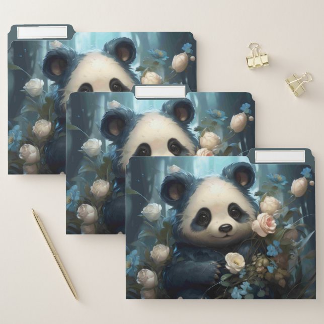 Gentle Panda Bear Among Jungle Roses File Folder (Set)