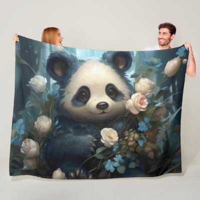 Gentle Panda Bear Among Jungle Roses