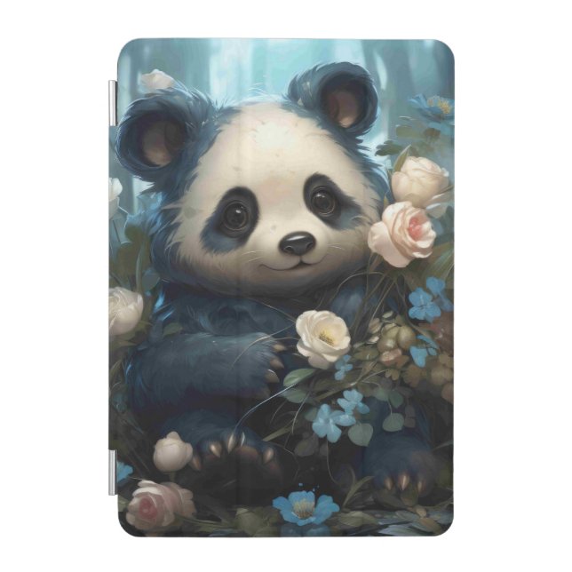 Gentle Panda Bear Among Jungle Roses iPad Mini Cover (Front)