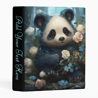 Gentle Panda Bear Among Jungle Roses Personal Mini Binder