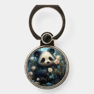 Gentle Panda Bear Among Jungle Roses Phone Ring Stand