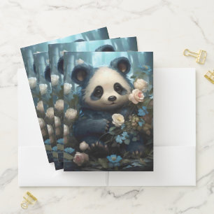 Gentle Panda Bear Among Jungle Roses Pocket Folder