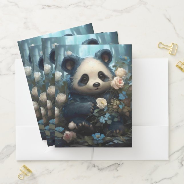 Gentle Panda Bear Among Jungle Roses Pocket Folder (In Situ)