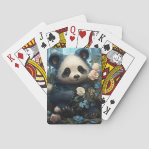 Gentle Panda Bear Among Jungle Roses Poker Cards