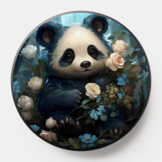 Gentle Panda Bear Among Jungle Roses PopSocket
