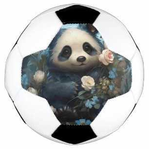 Gentle Panda Bear Among Jungle Roses Soccer Ball