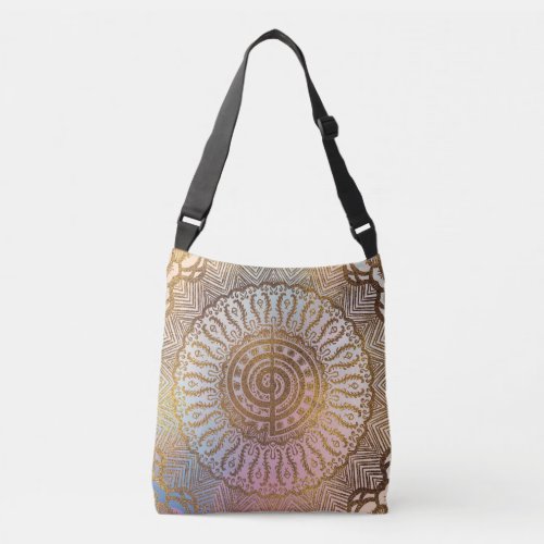 Gentle Pastel and Gold Choku Rei Symbol in Mandala Crossbody Bag