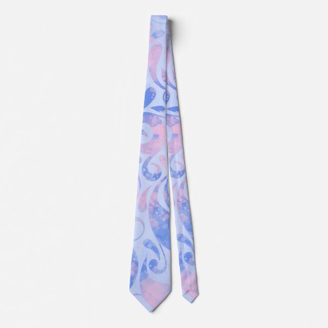 Gentle Pastel Blue and Pink Swirls Pattern Neck Tie (Front)